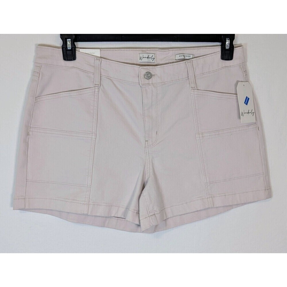 NEW Wonderly Mid Rise Utility Shorts Comfort Stretch Denim 4" Inseam Size 16